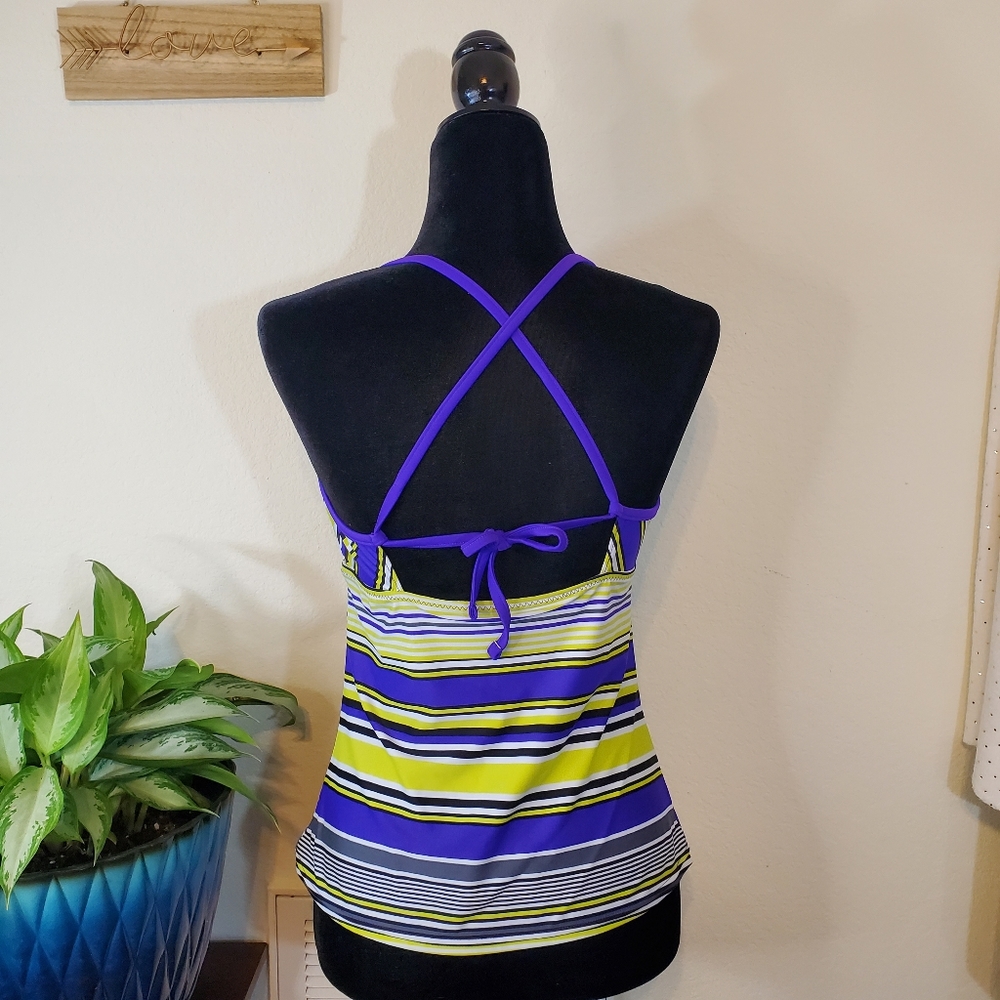ZeroXposur Bathing Suit Top, Purple Green Black, Size 10 - Picture 4 of 11